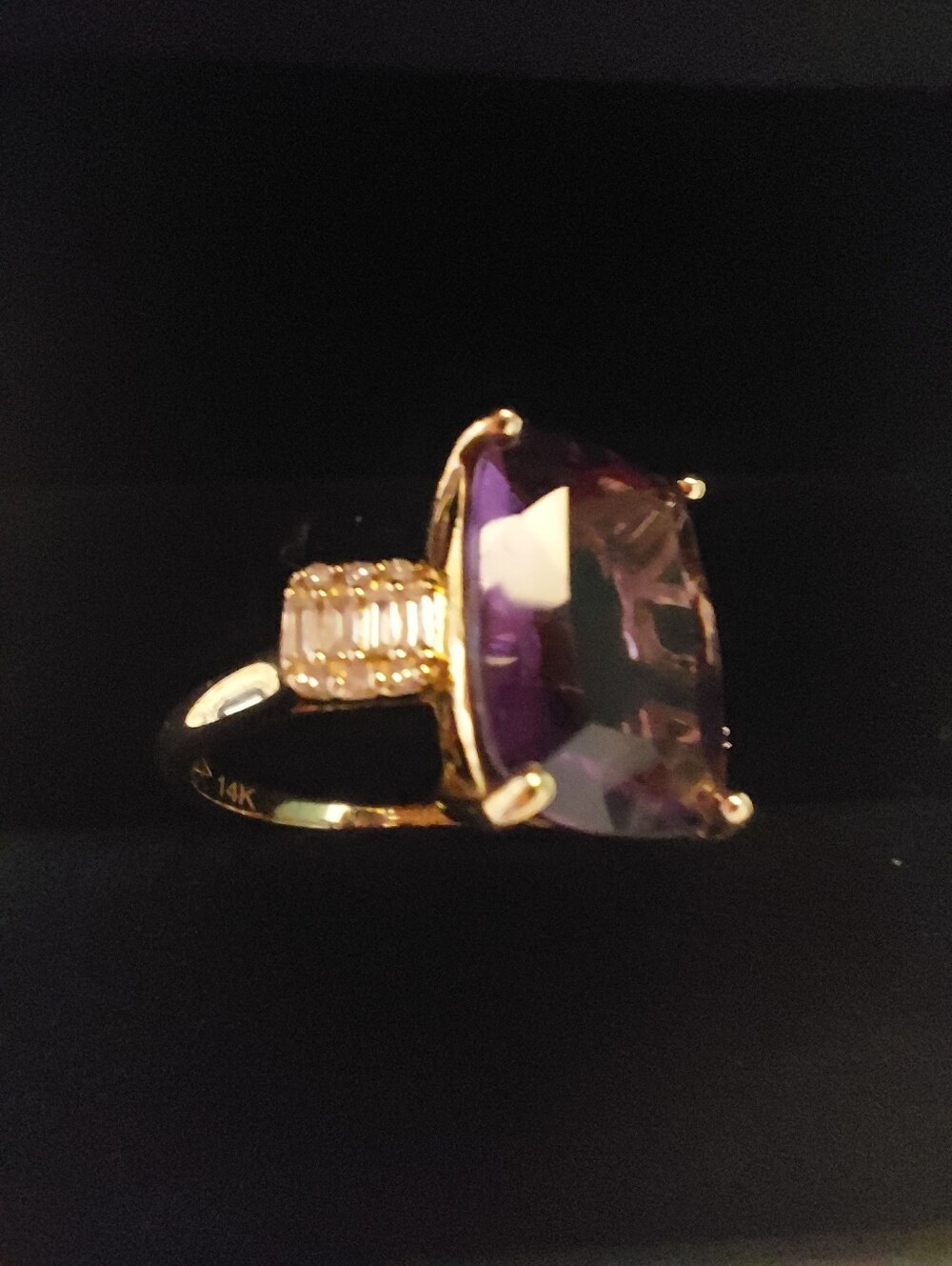 Effy 14kt Amethyst Ring With Genuine Diamonds Yellow Gold - Picture 9 of 16